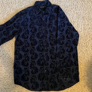 Beverly Hills polo club navy blue button down with black velvet details